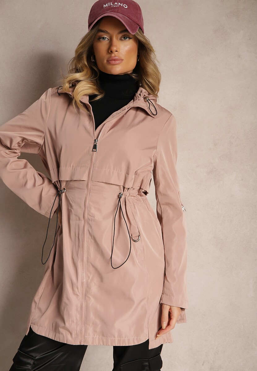 Jasnoniebieska Kurtka Parka z Odpinanym Kapturem i Troczkiem w Talii Labiana