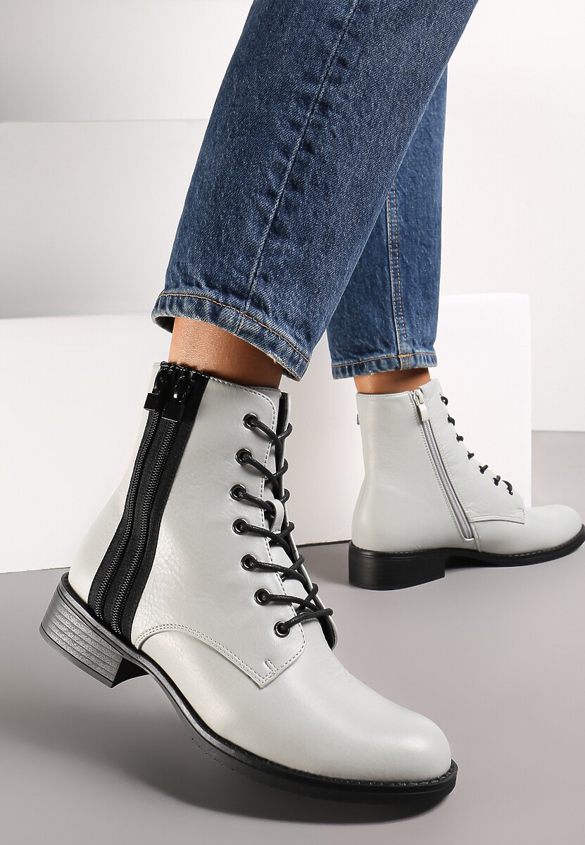 Jasnoszare Botki za Kostkę z Wiązaniem Ovila