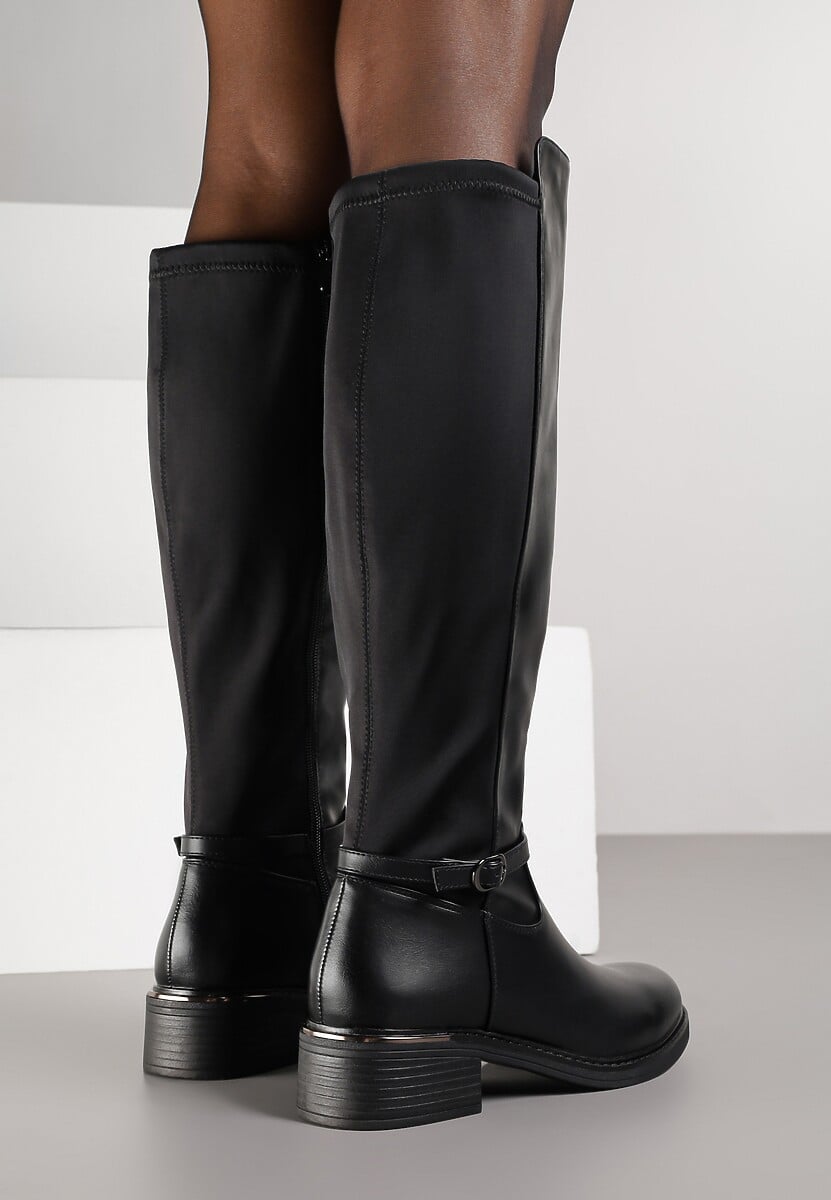 Czarne Kozaki Typu Oficerki z Klamrą na Pasku Esillea