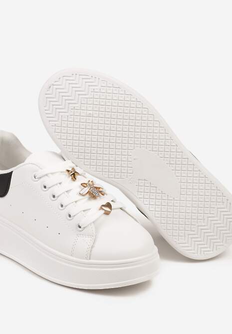 Biało-Czarne Sneakersy na Platformie Wykończone Cyrkoniowymi Aplikacjami Vliorina