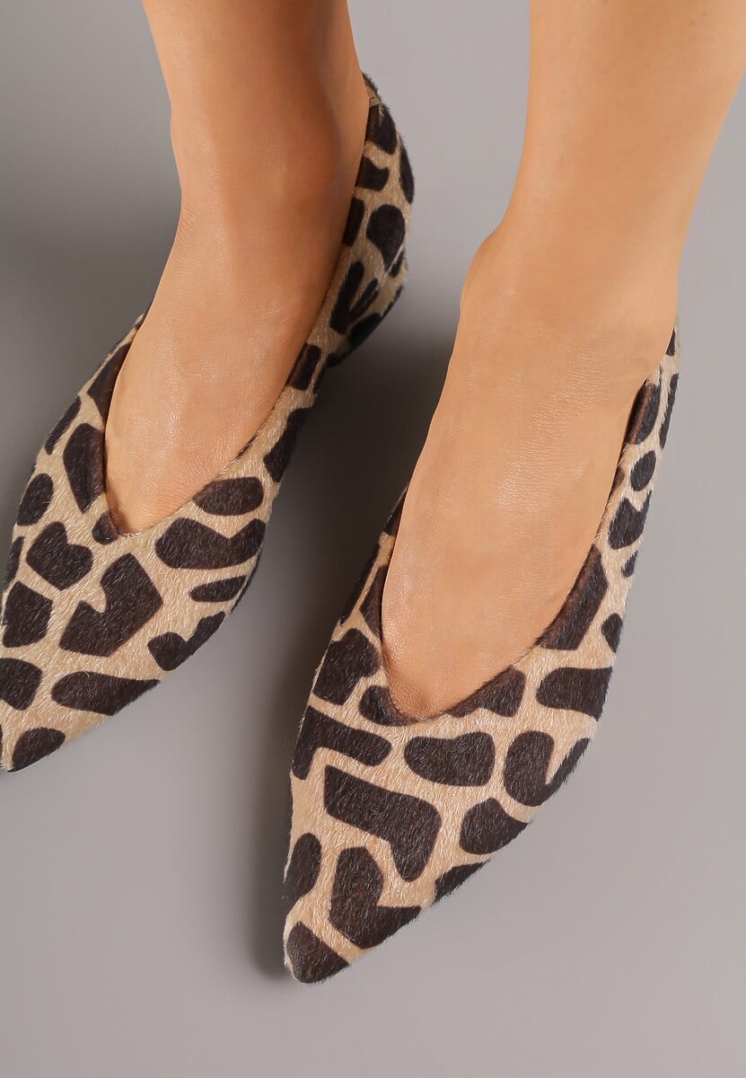 Brązowe Panterkowe Czółenka na Słupku Vices ze Skórzaną Wkładką Alinire