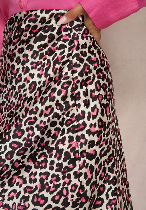 Fuksjowo-Czarna Spódnica High Waist ze Zwierzęcym Printem i Gumką w Talii Dimella