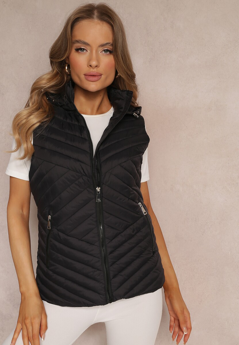 Czarna Kamizelka Nylonowa z Kapturem Marashe