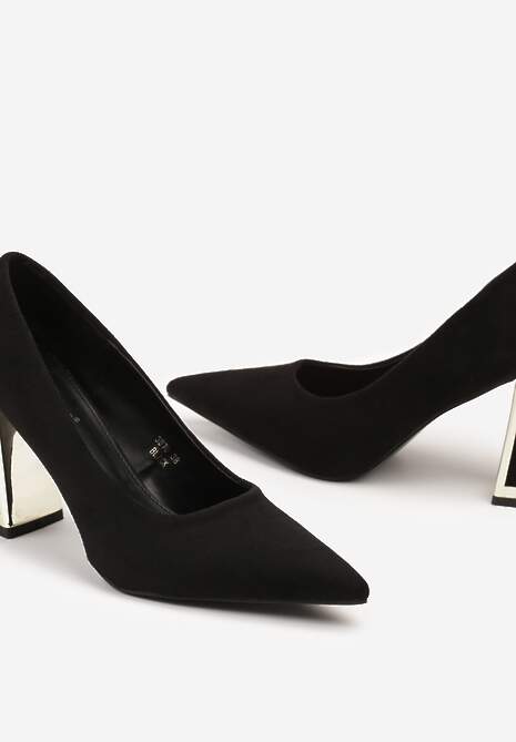 Czarne Wsuwane Czółenka z Ekozamszu na Stożkowym Obcasie Nevinara