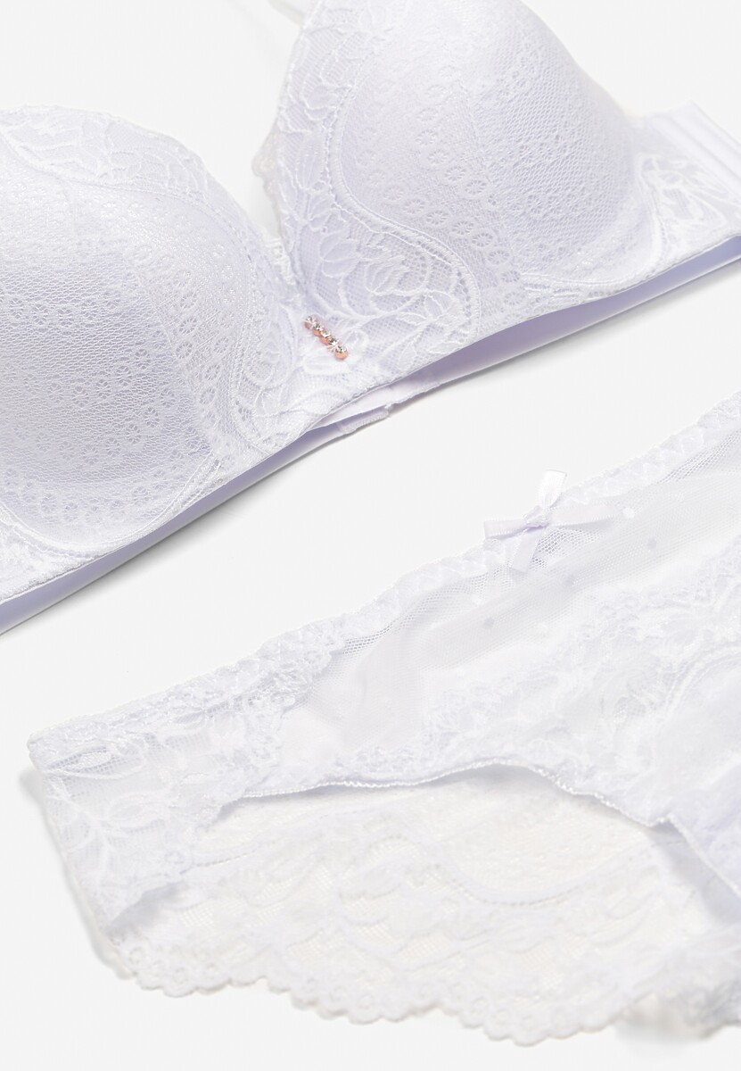 Biały Komplet Koronkowy z Kokardkami Majtki typu Figi i Biustonosz Full Cup Iriniues