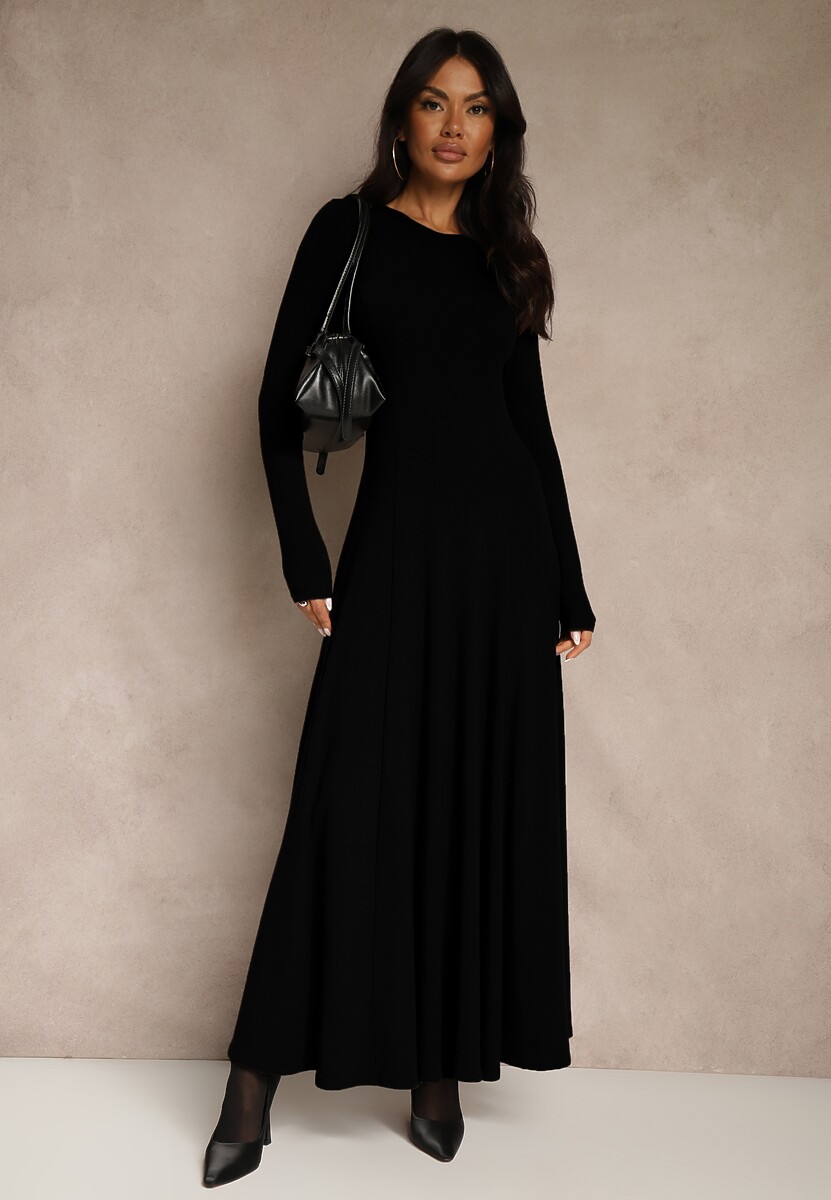 Czarna Rozkloszowana Sukienka z Bawełny Tusmala