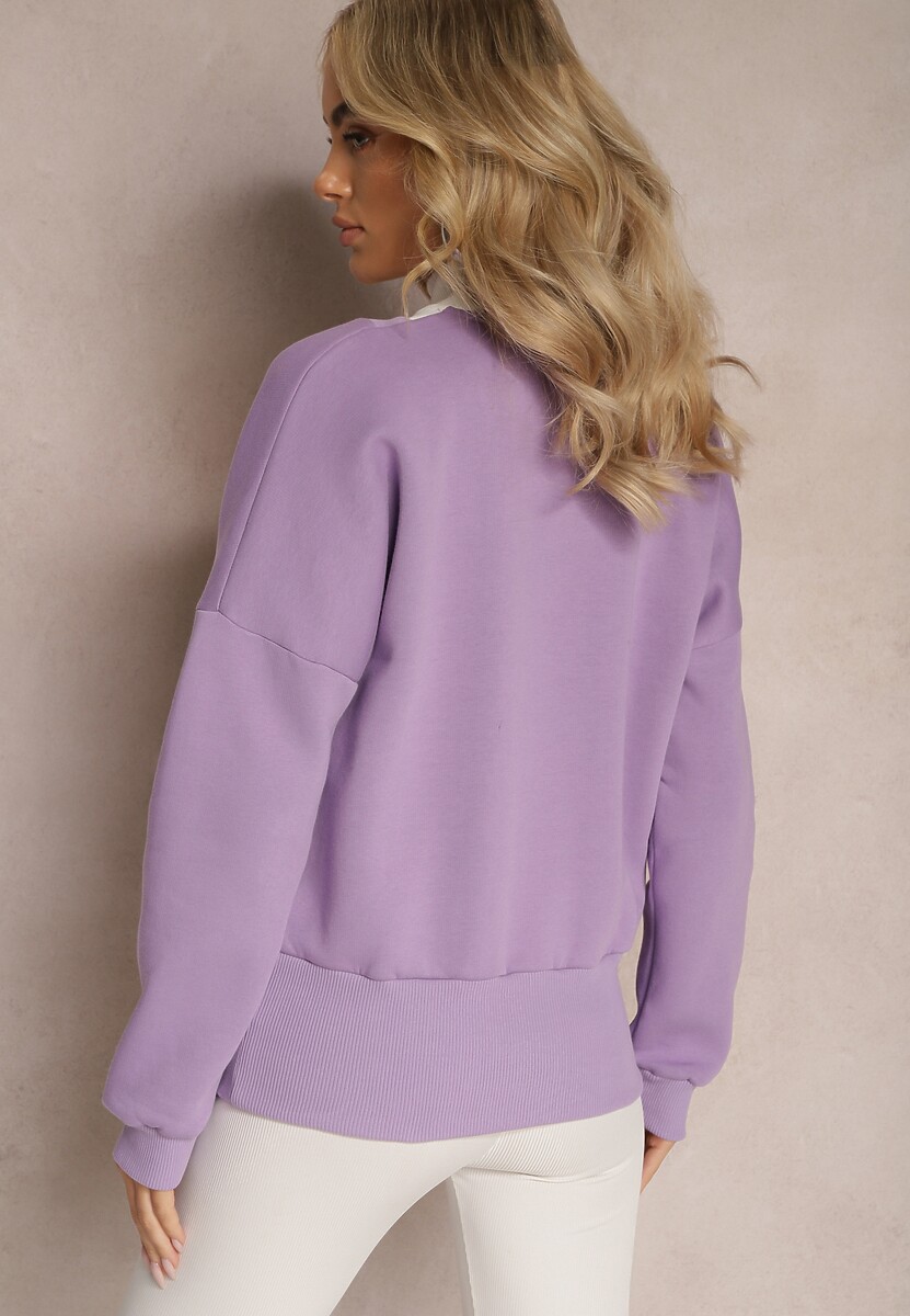 Jasnofioletowa Bawełniana Bluza z Trójkątnym Dekoltem Hydralia