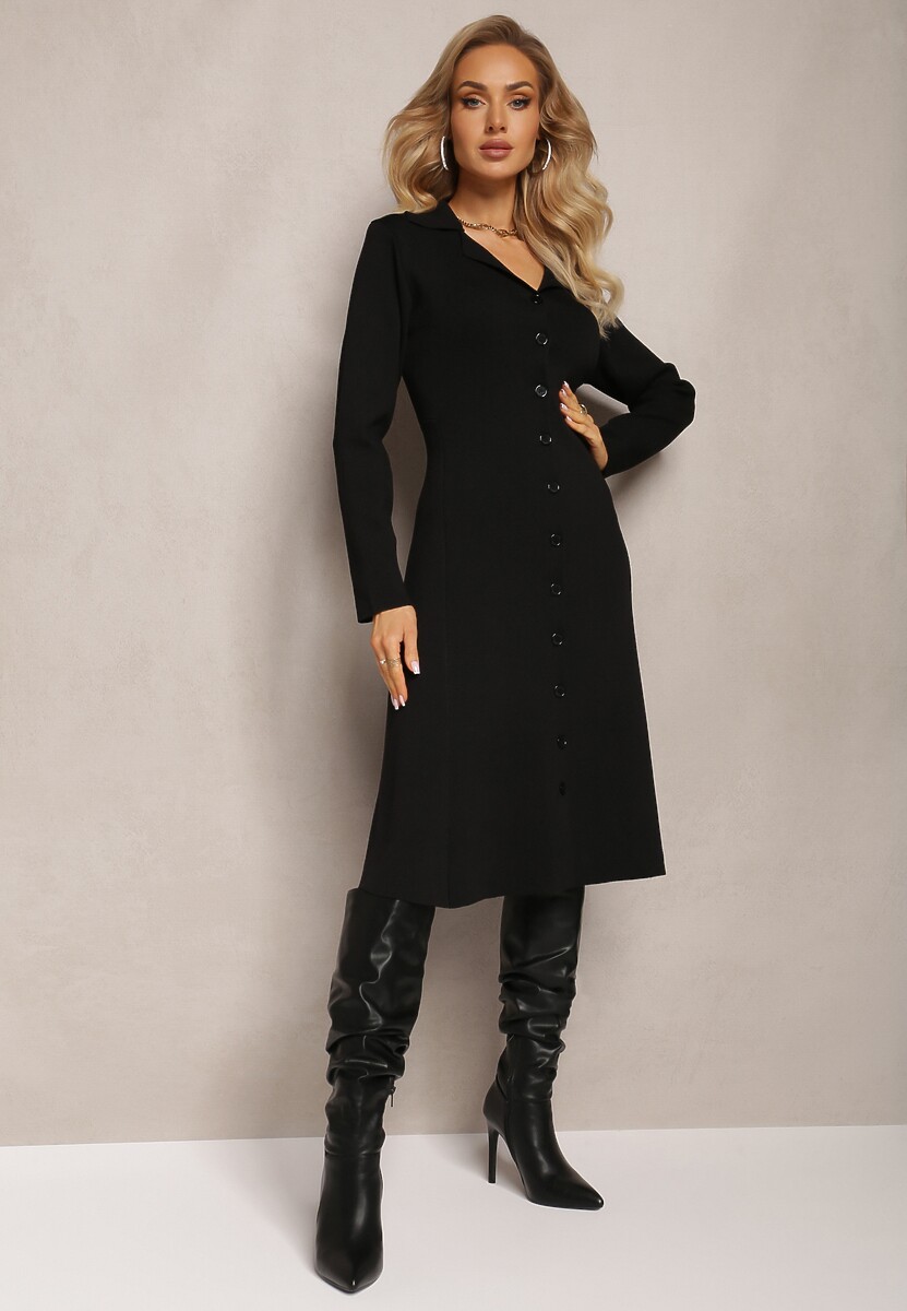 Czarna Koszulowa Sukienka z Rozkloszowanym Dołem z Wiskozy Zeudilla