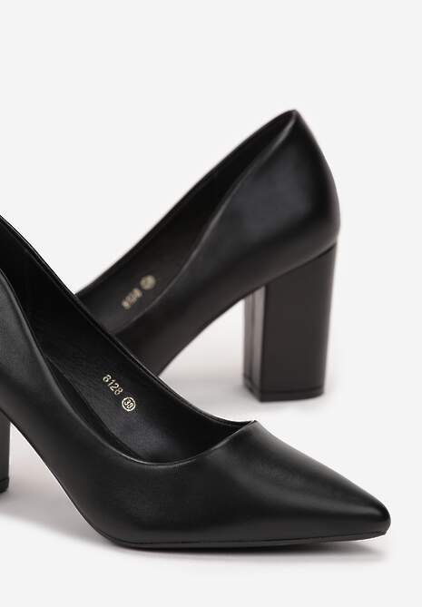 Czarne Czółenka z Noskiem w Szpic na Klasycznym Słupku Shafirrte