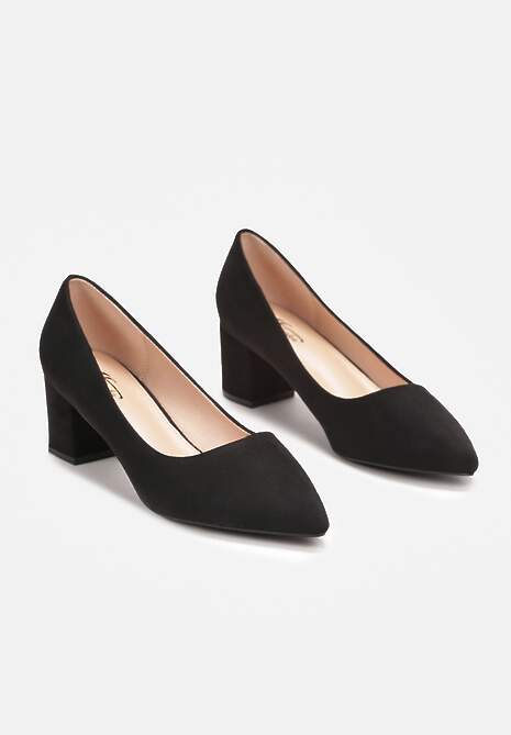 Czarne Czółenka z Imitacji Zamszu na Słupku ze Szpiczastym Noskiem Lvia