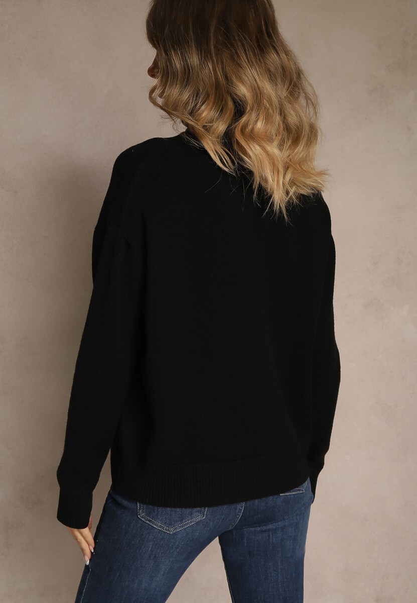 Czarny Golf z Dodatkiem Kaszmiru z Przeszyciami po Bokach Avenella