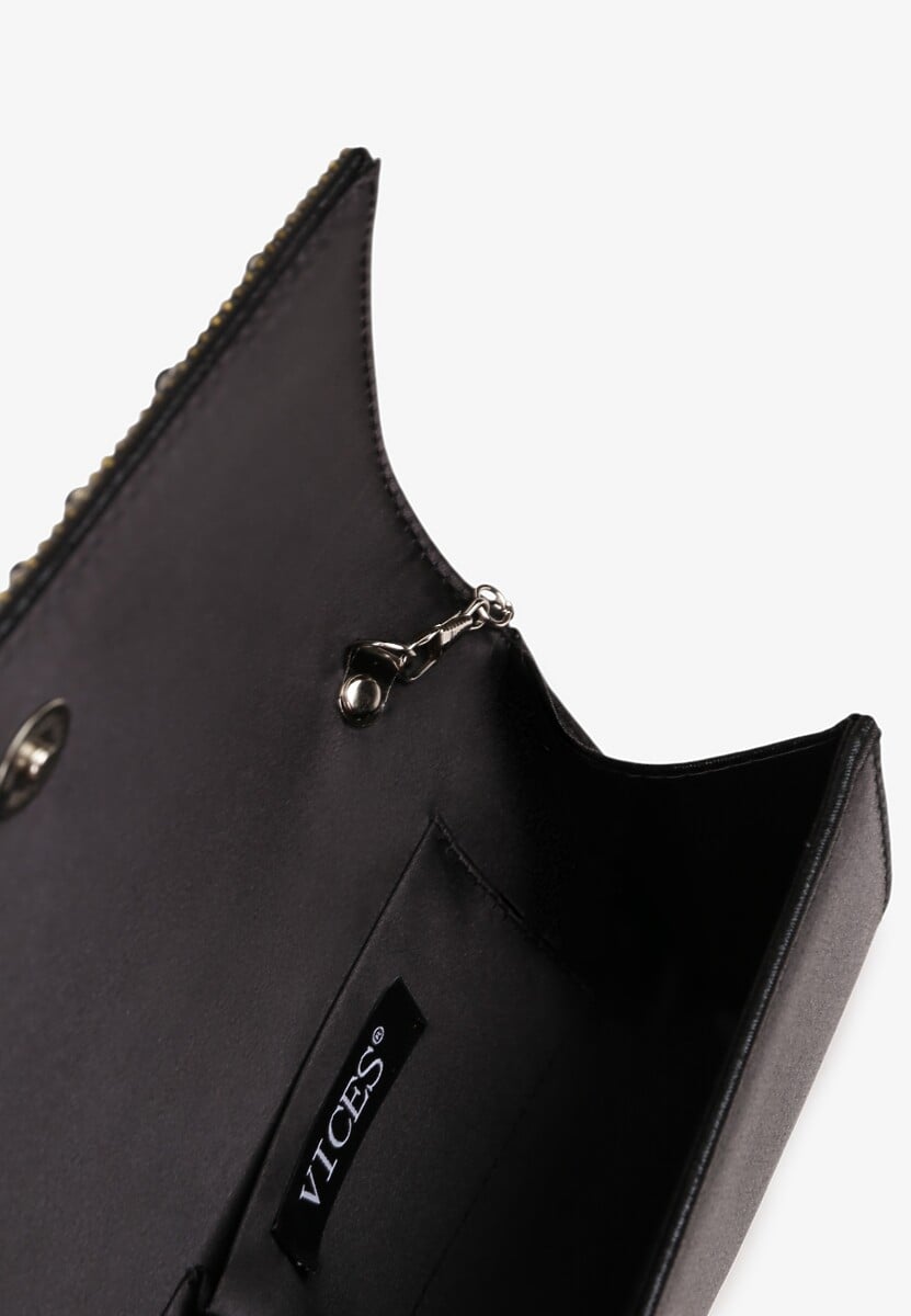 Czarna Torebka Kopertówka Vicez z Łańcuszkiem Zdobiona Perełkami i Cyrkoniami Vemiluna