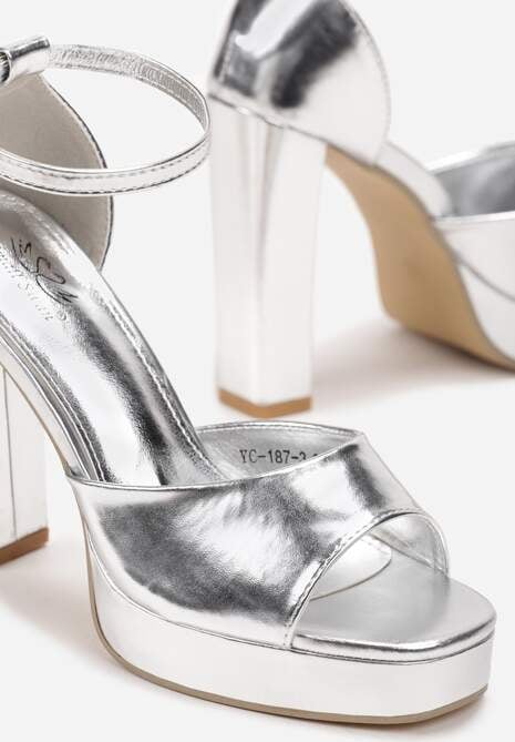 Srebrne Sandały z Otwartym Noskiem na Platformie i Słupku Anatine