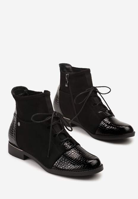 Czarne Botki Trzewiki Vices Ozdobione Lakierowanymi Elementami Afridde