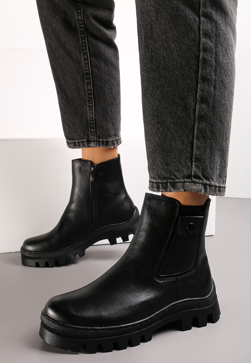 Czarne Botki Sztyblety Chunky na Platformie Shaaf