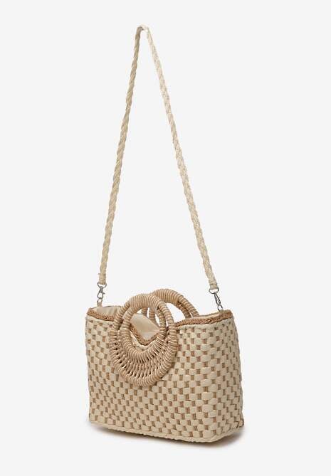 Jasnobeżowa Jednokomorowa Torebka na Ramię z Plecionki z Dodatkowym Paskiem Wezen