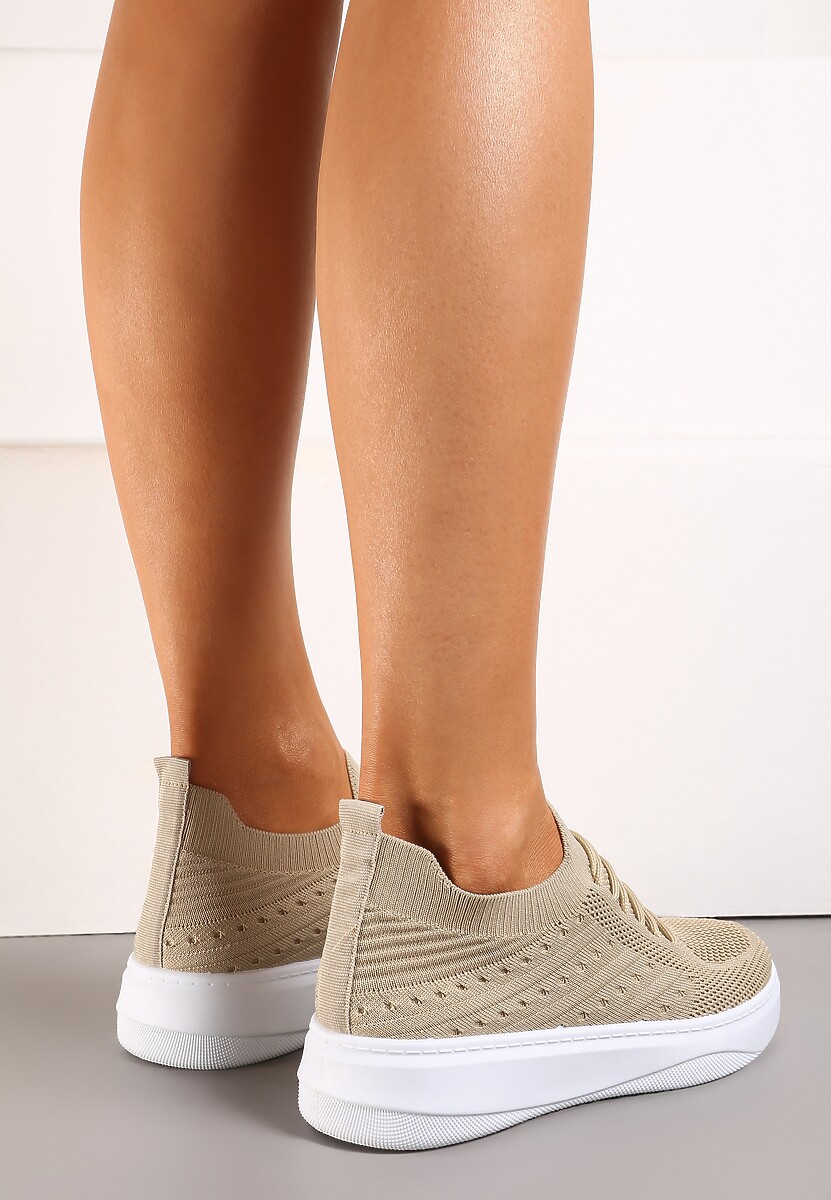 Beżowe Buty Sportowe z Cholewką w Skarpetkowym Stylu Timotta