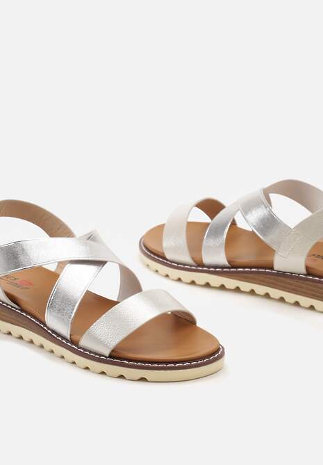 Srebrne Sandały Casualowe na Niewysokim Koturnie Havela