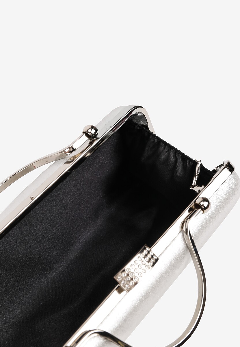 Srebrna Wieczorowa Torebka z Rączką Wykończona Cyrkoniami i Łańcuszkiem Fenagia