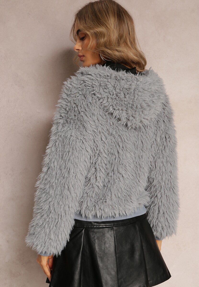 Szara Kurtka Wełniana z Kapturem Makil