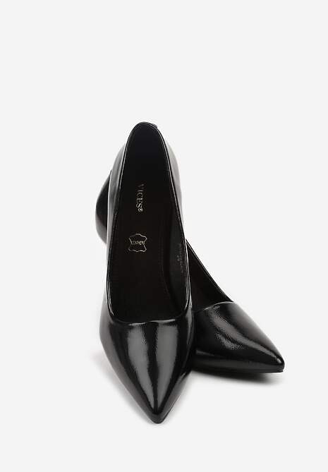 Czarne Szpilki Lakierowane Vices ze Skórzaną Wkładką i Cyrkoniami Avadvire