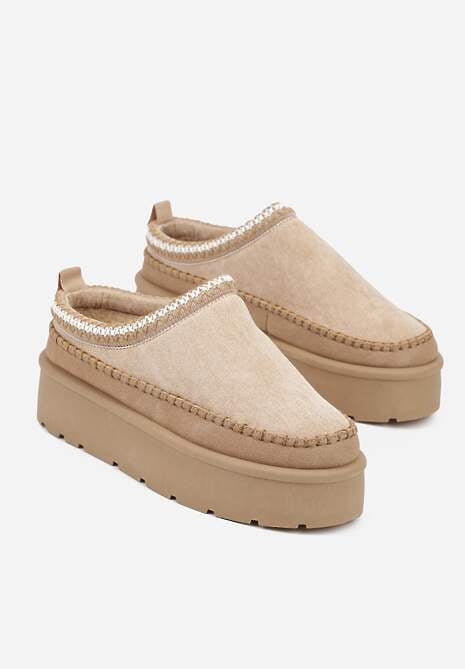 Ciemnobeżowe Śniegowce z Futrzanym Ociepleniem na Platformie Reiandea