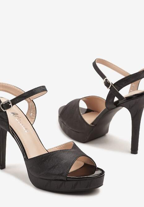 Czarne Sandały Szpilki z Platformą w Abstrakcyjny Wzór Lisanitia