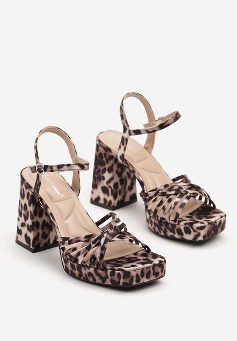 Panterkowe Sandały na Grubym Obcasie z Noskiem o Kwadratowym Kształcie Senavella