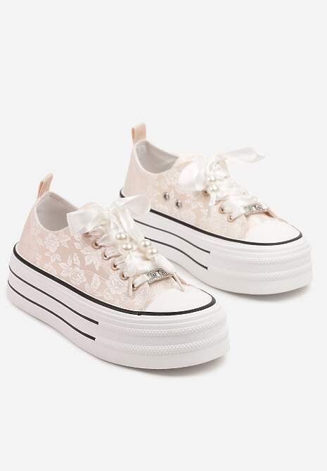 Różowe Trampki na Platformie Ozdobione Perełkami Yasami