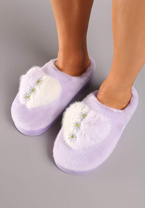 Jasnofioletowe Kapcie na Platformie Ozdobione Cyrkoniami i Serduszkiem Laonaya