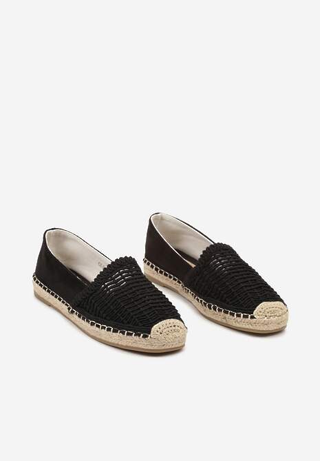 Czarne Płaskie Espadryle z Ekozamszu Ozdobione Jutą Lemiala