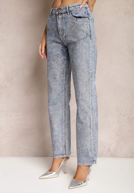 Niebieskie Jeansy Mom Fit z Błyszczącą Fakturą Vonea