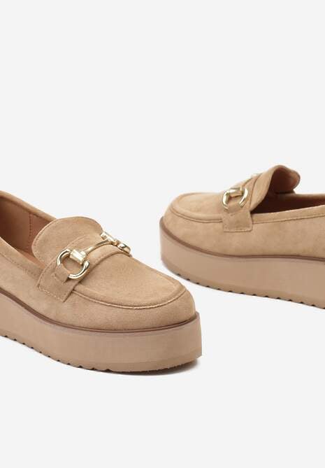 Ciemnobeżowew Mokasyny na Grubej Podeszwie Berilla