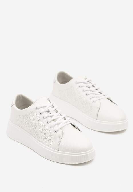 Białe Skórzane Sneakersy w Stylu Tenisówek Zdobione Perforacją Korelevia