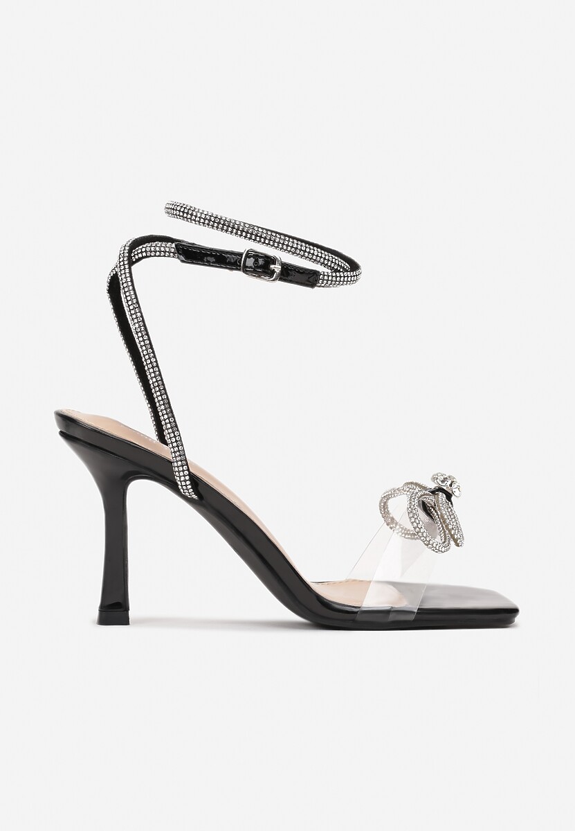 Czarne Sandały z Kokardką w Cyrkonie na Szpilce Adesa
