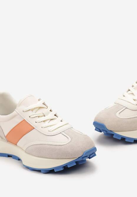 Pomarańczowe Sneakersy ze Skóry Naturalnej Ozdobione Wstawkami z Ekozamszu Xanthipe