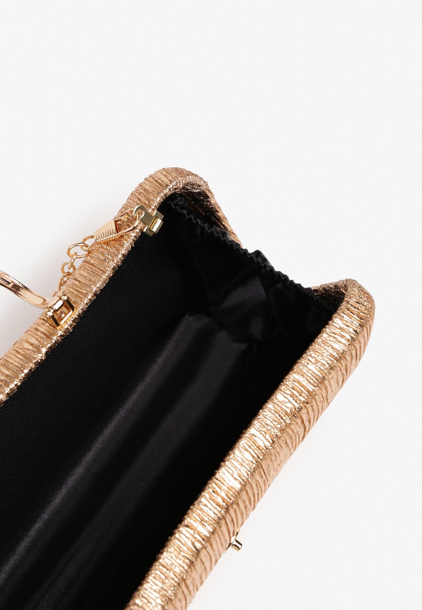 Złota Torebka Wieczorowa z Łańcuszkiem i Ozdobnym Zatrzaskiem Valmirra