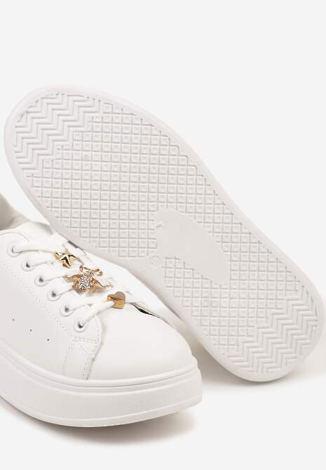 Biało-Złote Sneakersy na Platformie Wykończone Cyrkoniowymi Aplikacjami Vliorina