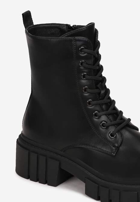 Czarne Botki Workery ze Sznurowaniem Hogima