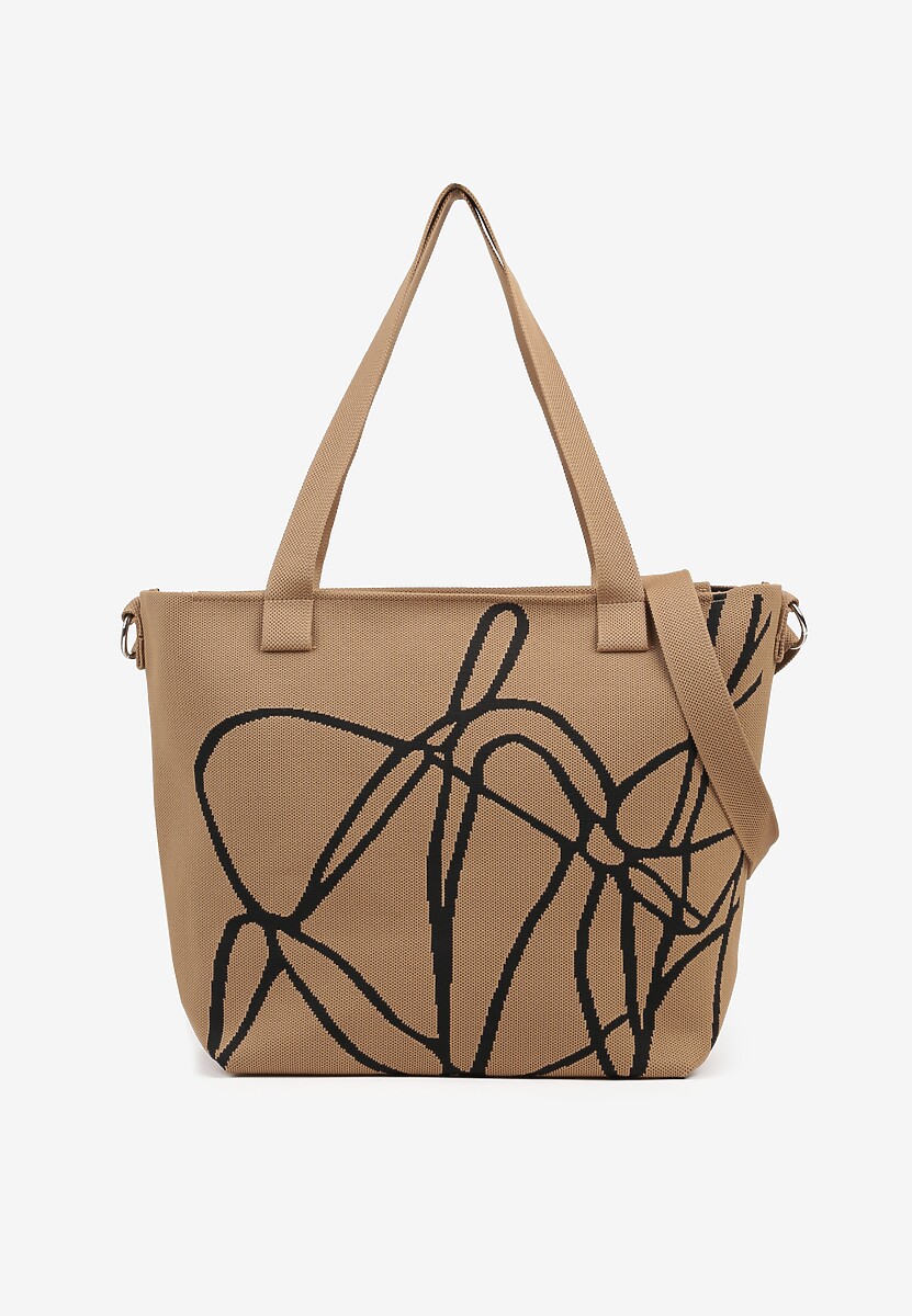 Brązowa Torebka Typu Shopper z Paskiem Crossbody w Abstrakcyjny Wzór Obelisse