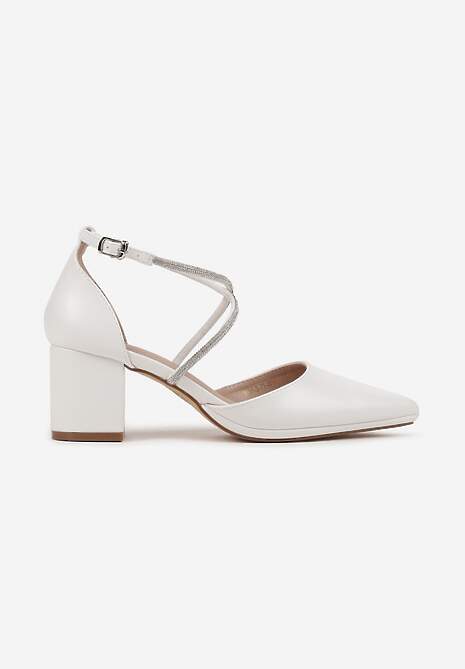 Białe Czółenka Vices z Wkładką ze Skóry Naturalnej Ozdobione Cyrkoniami Sintelittia