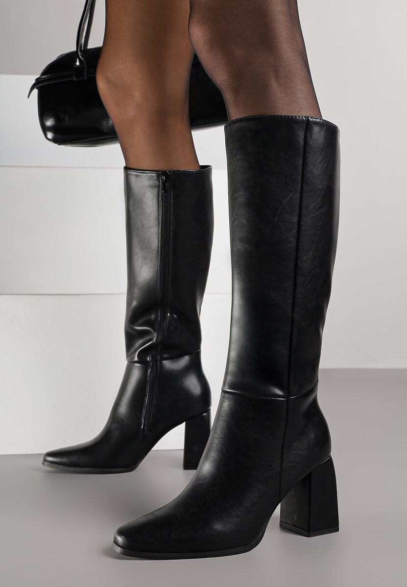 Czarne Skórzane Kozaki VICES do Kolana na Słupku w Eleganckim Stylu Reiandra