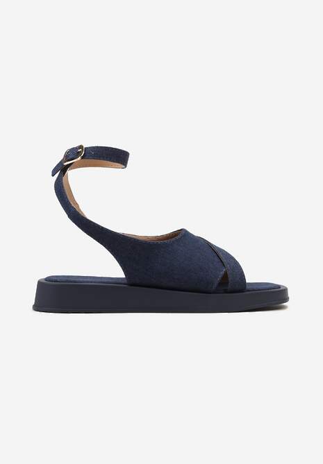 Granatowe Sandały Na Płaskiej Podeszwie z Szerokim Zapinanym Paskiem Imarra