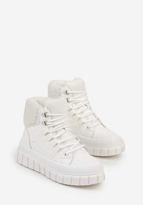 Białe Botki na Grubej Podeszwie z Futerkiem Nemda