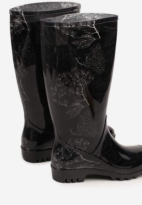 Czarne Kalosze o Klasycznym Fasonie z Motywem Roślinnym Talvanne