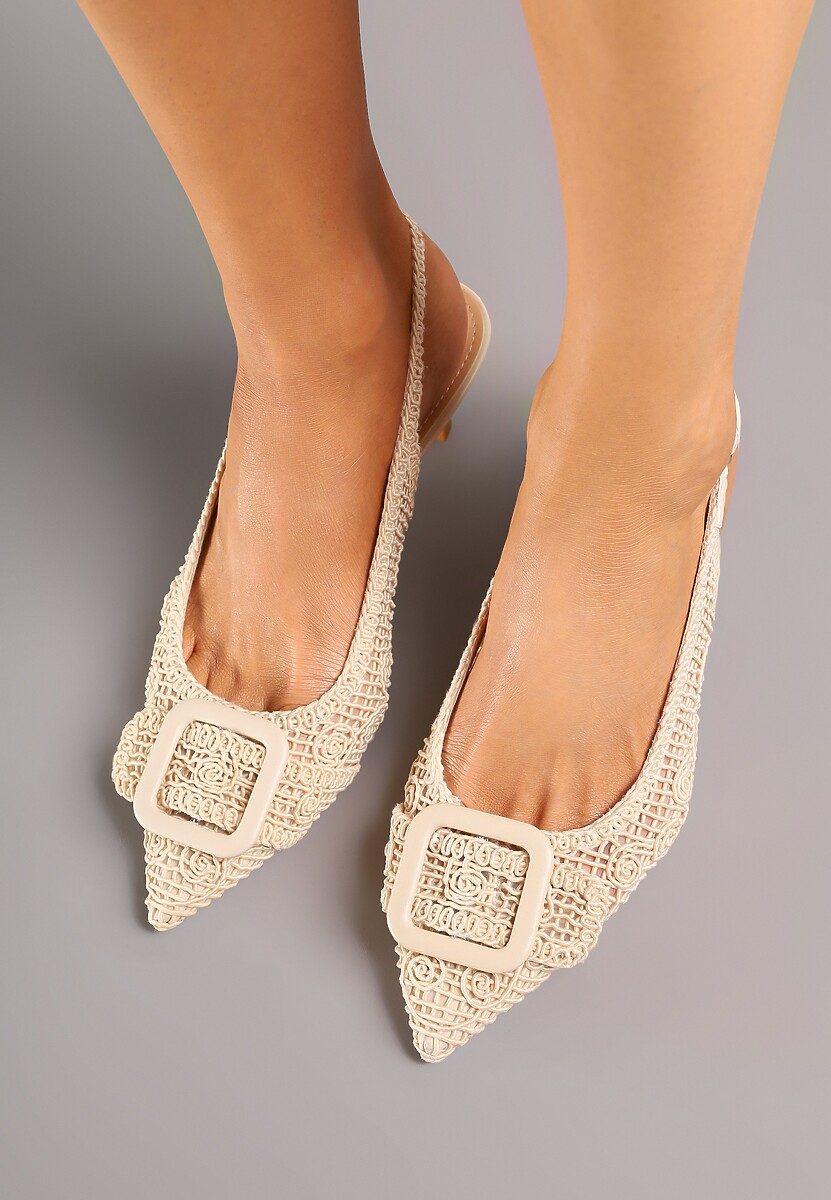 Beżowe Sandały na Kaczuszce Typu Slingback z Klamrą Talimea