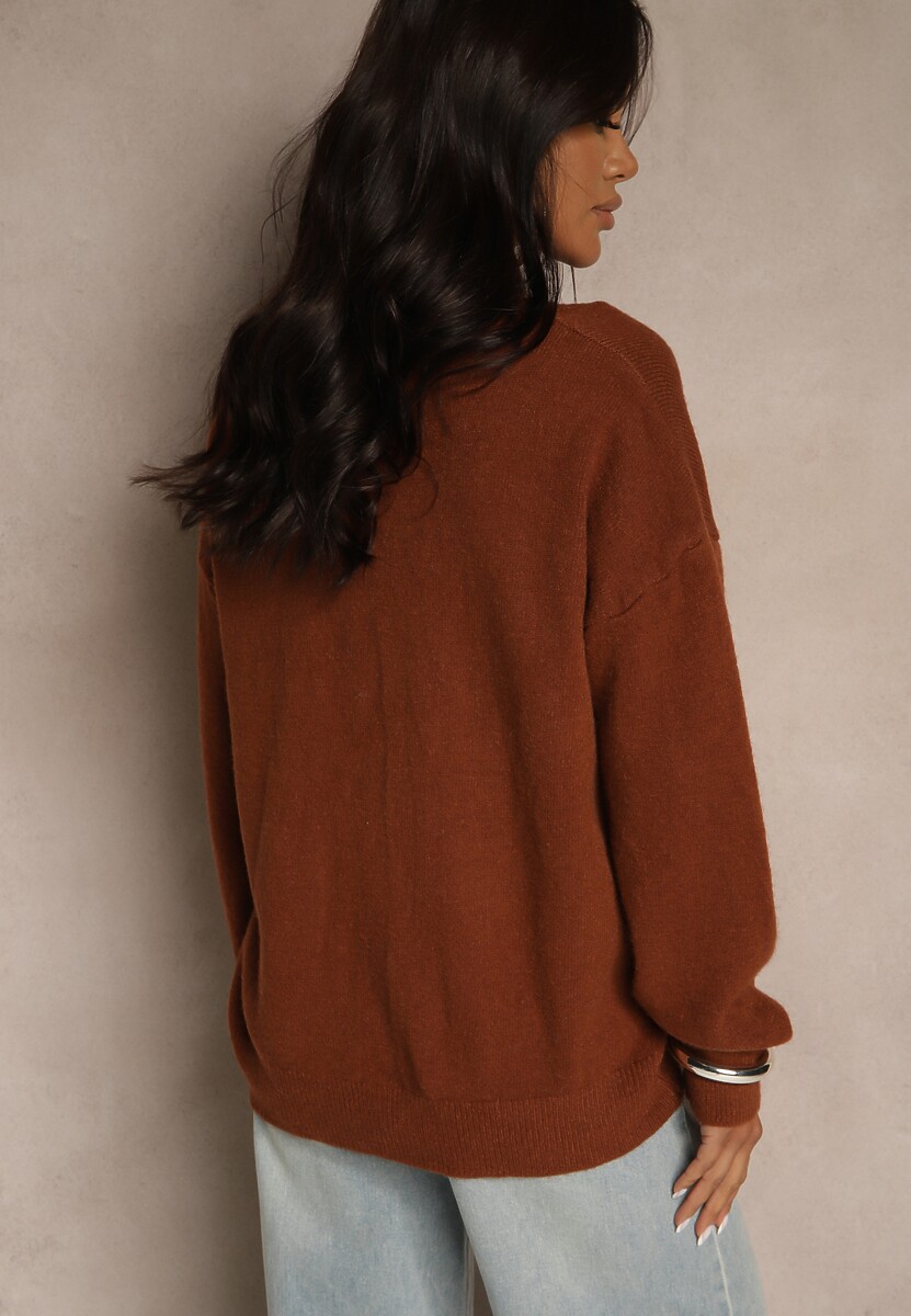 Brązowy Sweter z Wiskozy Oversize Conime