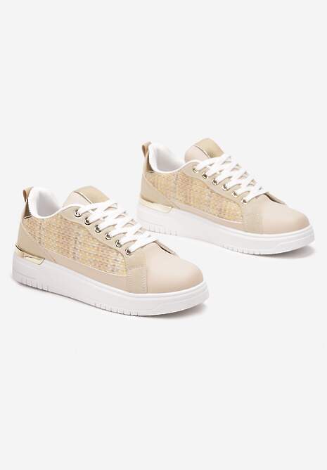 Biało-Beżowe Sneakersy z Przeplataną Wstawką Olimua