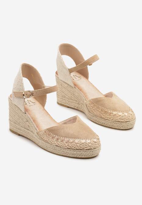 Beżowe Sandały Typu Espadryle z Ekozamszu na Koturnie z Plecionki Dalriva