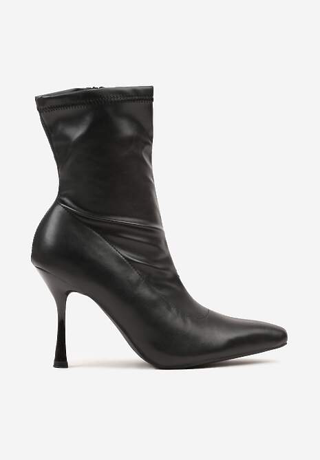 Czarne Botki Vices na Szpilce z Dopasowaną Cholewką Adonella